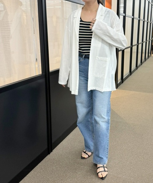 INED CLARO（イネドクラロ）の「シルケット天竺×ジョーゼットジャケット（ノーカラージャケット・レディース・ブラック/ホワイト・フリー）」の14枚目の写真