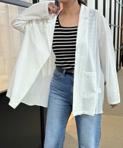 INED CLARO（イネドクラロ）の「シルケット天竺×ジョーゼットジャケット（ノーカラージャケット・レディース・ブラック/ホワイト・フリー）」の15枚目の写真