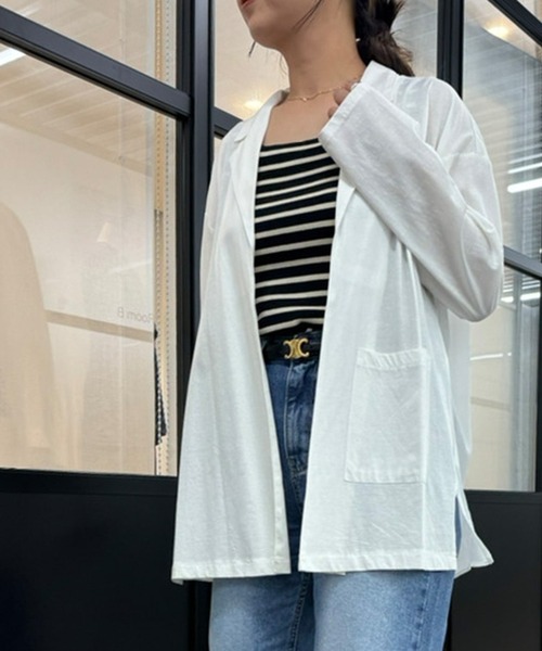 INED CLARO（イネドクラロ）の「シルケット天竺×ジョーゼットジャケット（ノーカラージャケット・レディース・ブラック/ホワイト・フリー）」の16枚目の写真