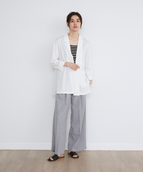 INED CLARO（イネドクラロ）の「シルケット天竺×ジョーゼットジャケット（ノーカラージャケット・レディース・ブラック/ホワイト・フリー）」の18枚目の写真