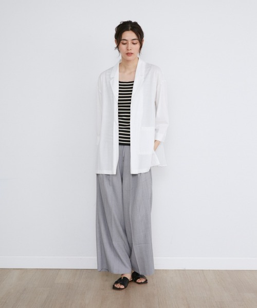 INED CLARO（イネドクラロ）の「シルケット天竺×ジョーゼットジャケット（ノーカラージャケット・レディース・ブラック/ホワイト・フリー）」の19枚目の写真