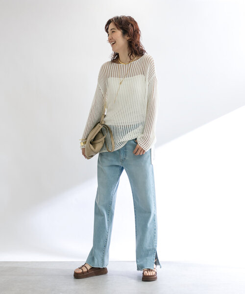 RIVE DROITE（リヴドロワ）の「ギマコットンハリヌキメッシュニット（ニット/セーター・レディース・ベージュ/オフホワイト・FREE）」の4枚目の写真