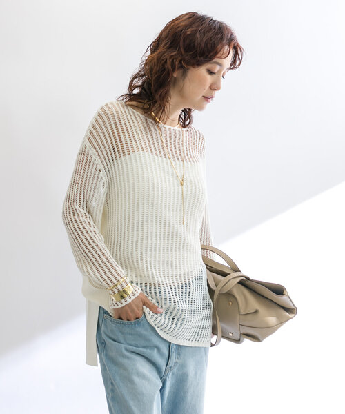RIVE DROITE（リヴドロワ）の「ギマコットンハリヌキメッシュニット（ニット/セーター・レディース・ベージュ/オフホワイト・FREE）」の7枚目の写真