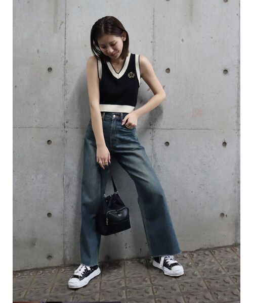 EVRIS（エヴリス）の「エンブレムクロップドニットベスト（ベスト・レディース・ブラック/グリーン・FREE）」の6枚目の写真