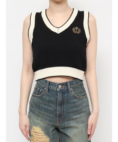 EVRIS（エヴリス）の「エンブレムクロップドニットベスト（ベスト・レディース・ブラック/グリーン・FREE）」の20枚目の写真