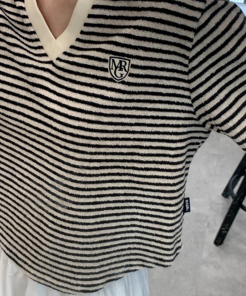 MAGPIEROBIN（マグパイロビン）の「MAGPIE ROBIN／ボーダーVネック T（Tシャツ/カットソー・レディース・ベビーピンク/ブラック・FREE）」の21枚目の写真