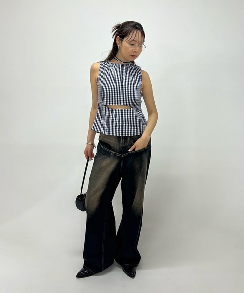 WHO'S WHO gallery（フーズフーギャラリー）の「ギャザーコイルデザインジレ（シャツ/ブラウス・レディース・ブラック/ネイビー/ピンク/グレー/サックスブルー/ブラック系その他・FREE）」の9枚目の写真