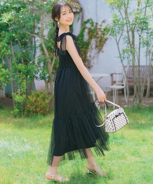 WILLSELECTION(ウィルセレクション)の「ショルダーリボンチュールティアードワンピース(ワンピース・レディース・ブラック/ダークブラウン/ラベンダー・FREE)」の2枚目の写真