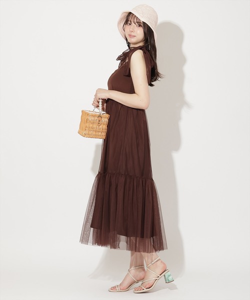 WILLSELECTION(ウィルセレクション)の「ショルダーリボンチュールティアードワンピース(ワンピース・レディース・ブラック/ダークブラウン/ラベンダー・FREE)」の18枚目の写真