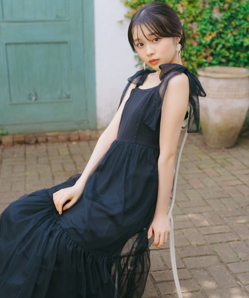 WILLSELECTION(ウィルセレクション)の「ショルダーリボンチュールティアードワンピース(ワンピース・レディース・ブラック/ダークブラウン/ラベンダー・FREE)」の12枚目の写真