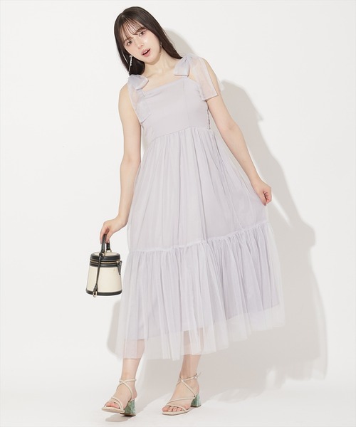 WILLSELECTION(ウィルセレクション)の「ショルダーリボンチュールティアードワンピース(ワンピース・レディース・ブラック/ダークブラウン/ラベンダー・FREE)」の4枚目の写真
