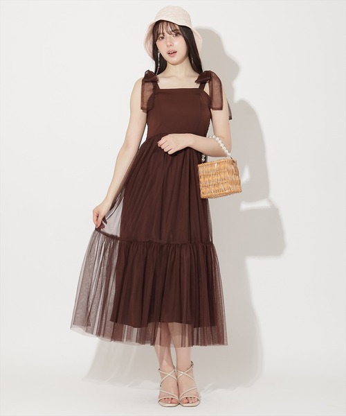 WILLSELECTION(ウィルセレクション)の「ショルダーリボンチュールティアードワンピース(ワンピース・レディース・ブラック/ダークブラウン/ラベンダー・FREE)」の7枚目の写真