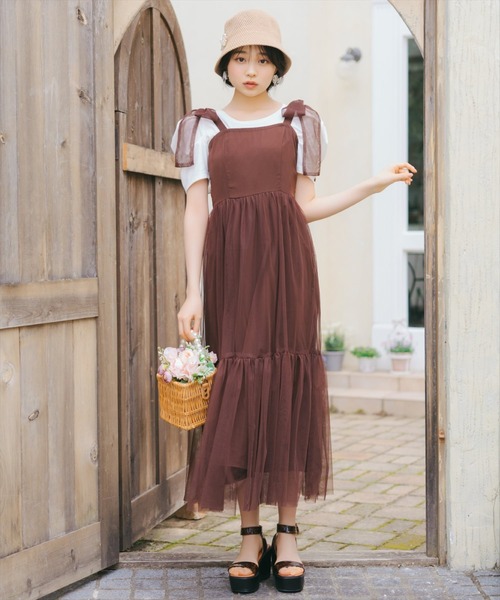 WILLSELECTION(ウィルセレクション)の「ショルダーリボンチュールティアードワンピース(ワンピース・レディース・ブラック/ダークブラウン/ラベンダー・FREE)」の10枚目の写真