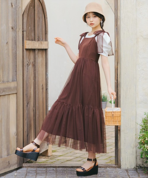 WILLSELECTION(ウィルセレクション)の「ショルダーリボンチュールティアードワンピース(ワンピース・レディース・ブラック/ダークブラウン/ラベンダー・FREE)」の9枚目の写真