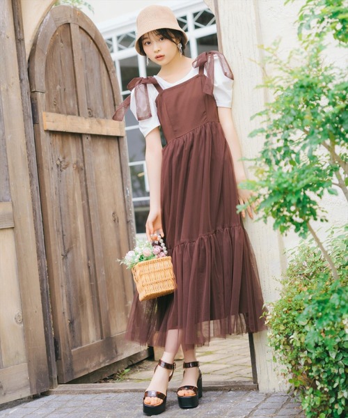 WILLSELECTION(ウィルセレクション)の「ショルダーリボンチュールティアードワンピース(ワンピース・レディース・ブラック/ダークブラウン/ラベンダー・FREE)」の8枚目の写真