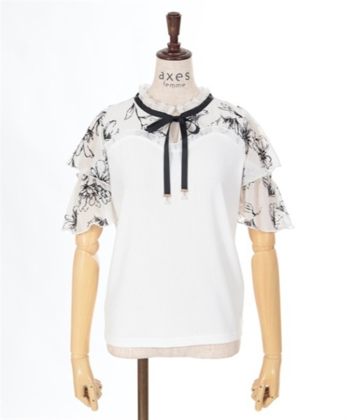 tシャツ チュールフロッキー プルオーバー レディース セール】フロッキーチュール切替プルオーバー（Tシャツ