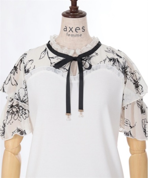 axes femme（アクシーズファム）の「フロッキーチュール切替プルオーバー（Tシャツ/カットソー・レディース・サックスブルー/ブラック/ホワイト・FREE）」の18枚目の写真