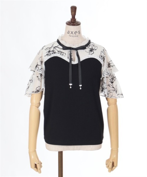 axes femme（アクシーズファム）の「フロッキーチュール切替プルオーバー（Tシャツ/カットソー・レディース・サックスブルー/ブラック/ホワイト・FREE）」の5枚目の写真