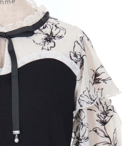 axes femme（アクシーズファム）の「フロッキーチュール切替プルオーバー（Tシャツ/カットソー・レディース・サックスブルー/ブラック/ホワイト・FREE）」の11枚目の写真