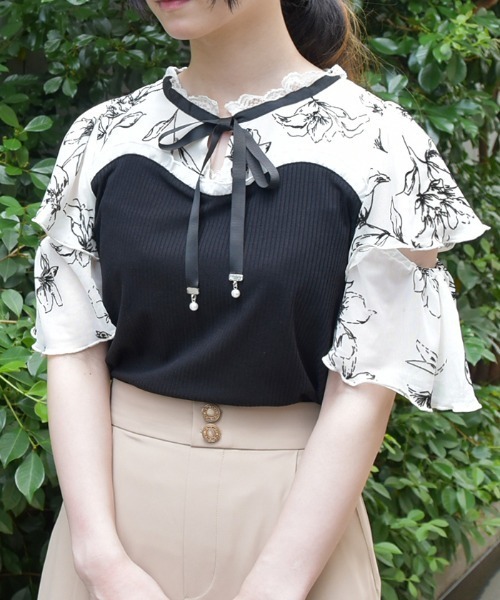 axes femme（アクシーズファム）の「フロッキーチュール切替プルオーバー（Tシャツ/カットソー・レディース・サックスブルー/ブラック/ホワイト・FREE）」の4枚目の写真