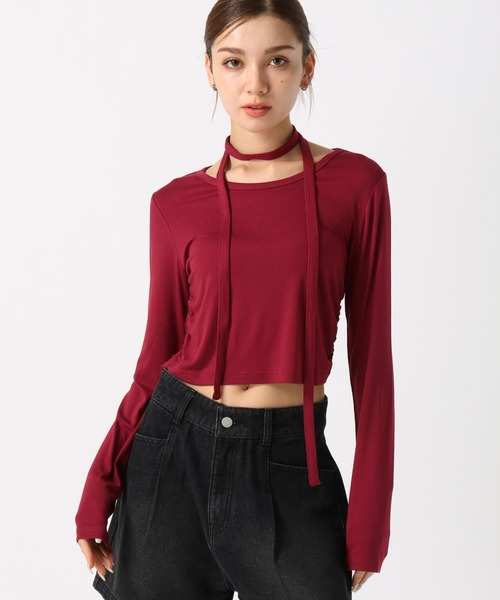 FOREVER 21(フォーエバー トゥエンティーワン)の「【2024FW】ボウタイシャーリングロングスリーブ(Tシャツ/カットソー・レディース・グレー/レッド/ブラック/ホワイト・SMALL/MEDIUM)」の4枚目の写真