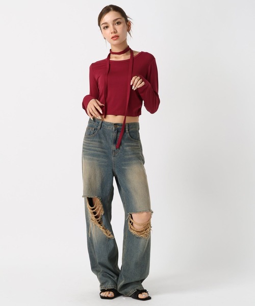 FOREVER 21(フォーエバー トゥエンティーワン)の「【2024FW】ボウタイシャーリングロングスリーブ(Tシャツ/カットソー・レディース・グレー/レッド/ブラック/ホワイト・SMALL/MEDIUM)」の6枚目の写真