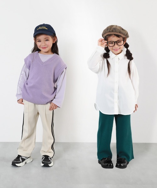 devirock(デビロック)の「洗える Vネックニットベスト & ベーシックシャツ 2点セット(シャツ/ブラウス・キッズ・グレー系1/オフホワイト/パープル系・100cm/110cm/120cm/130cm/140cm/150cm/160cm)」の11枚目の写真