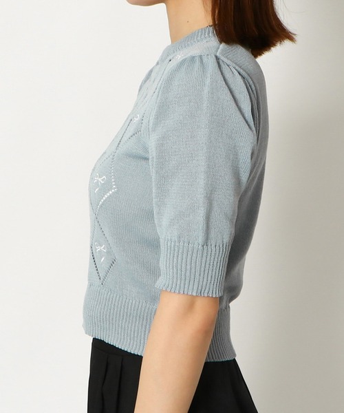 GORGE(ゴージ)の「《リボン刺しゅう×透かし編み》レディース 半袖ニット プルオーバー フェミニン 春夏秋(Tシャツ/カットソー・レディース・オフホワイト/ブラック/サックスブルー・F)」の11枚目の写真