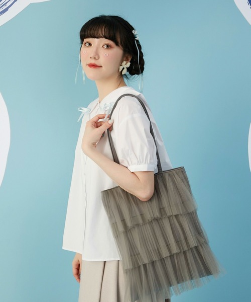 miolite(ミオライト)の「リボン パフスリーブ ブラウス miolite(シャツ/ブラウス・レディース・ホワイト/ライトブルー/ネイビー・M)」の5枚目の写真