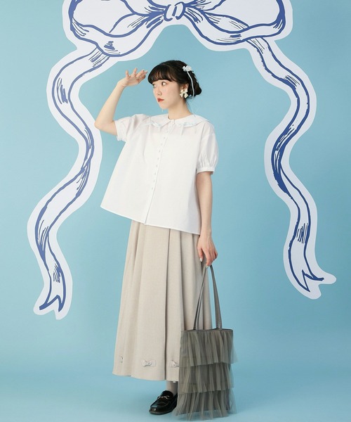 miolite(ミオライト)の「リボン パフスリーブ ブラウス miolite(シャツ/ブラウス・レディース・ホワイト/ライトブルー/ネイビー・M)」の12枚目の写真