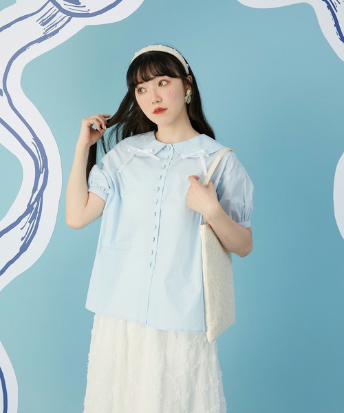 miolite(ミオライト)の「リボン パフスリーブ ブラウス miolite(シャツ/ブラウス・レディース・ホワイト/ライトブルー/ネイビー・M)」の13枚目の写真