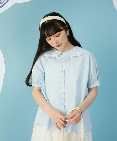 miolite(ミオライト)の「リボン パフスリーブ ブラウス miolite(シャツ/ブラウス・レディース・ホワイト/ライトブルー/ネイビー・M)」の14枚目の写真