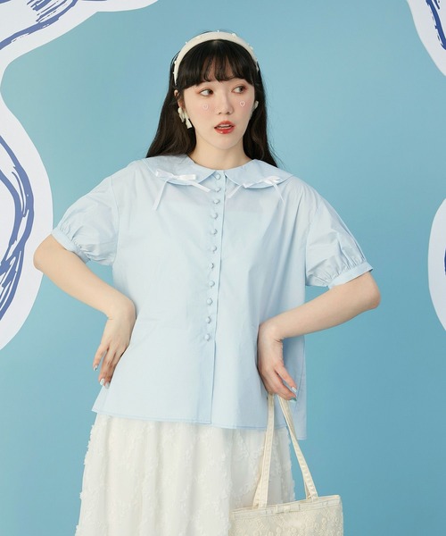 miolite(ミオライト)の「リボン パフスリーブ ブラウス miolite(シャツ/ブラウス・レディース・ホワイト/ライトブルー/ネイビー・M)」の16枚目の写真
