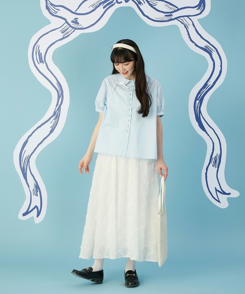 miolite(ミオライト)の「リボン パフスリーブ ブラウス miolite(シャツ/ブラウス・レディース・ホワイト/ライトブルー/ネイビー・M)」の20枚目の写真
