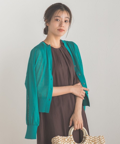 Droite lautreamont(ドロワットロートレアモン)の「キーネックシアーカーディガン≪手洗い可能≫(カーディガン/ボレロ・レディース・チャコールグレー/ベージュ/グリーン・M)」の3枚目の写真