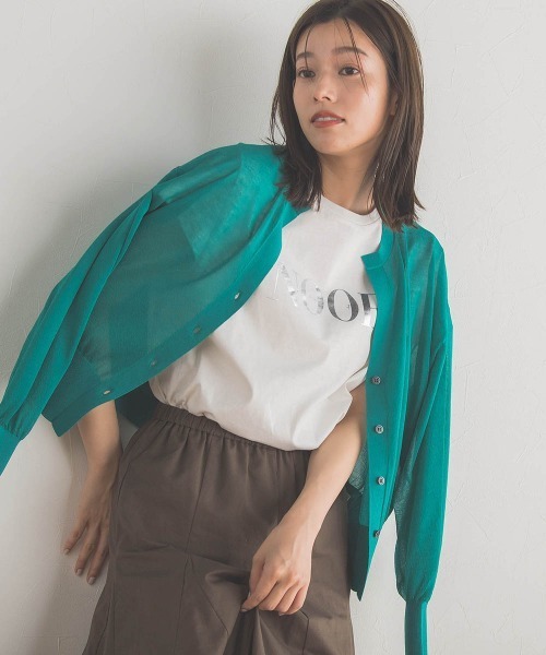 Droite lautreamont(ドロワットロートレアモン)の「キーネックシアーカーディガン≪手洗い可能≫(カーディガン/ボレロ・レディース・チャコールグレー/ベージュ/グリーン・M)」の20枚目の写真
