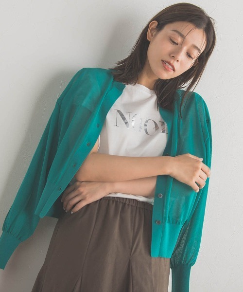 Droite lautreamont(ドロワットロートレアモン)の「キーネックシアーカーディガン≪手洗い可能≫(カーディガン/ボレロ・レディース・チャコールグレー/ベージュ/グリーン・M)」の19枚目の写真