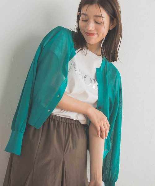 Droite lautreamont(ドロワットロートレアモン)の「キーネックシアーカーディガン≪手洗い可能≫(カーディガン/ボレロ・レディース・チャコールグレー/ベージュ/グリーン・M)」の18枚目の写真