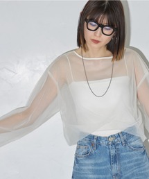 チュールクロップドシアーTシャツ