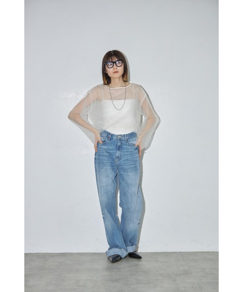 leimn(レイムン)の「チュールクロップドシアーTシャツ(Tシャツ/カットソー・レディース・アイボリー/ブラック・M)」の10枚目の写真