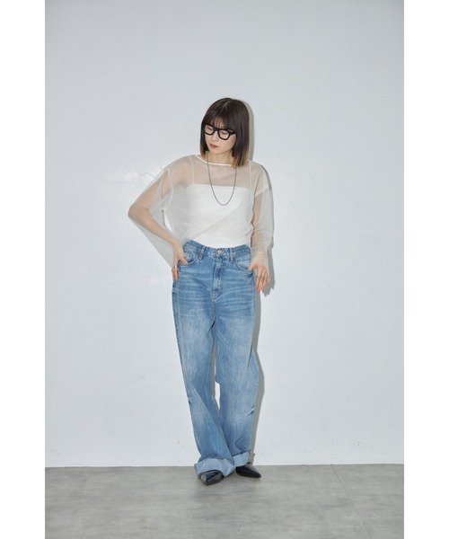 leimn(レイムン)の「チュールクロップドシアーTシャツ(Tシャツ/カットソー・レディース・アイボリー/ブラック・M)」の12枚目の写真