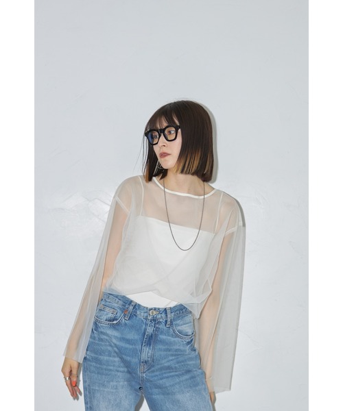 leimn(レイムン)の「チュールクロップドシアーTシャツ(Tシャツ/カットソー・レディース・アイボリー/ブラック・M)」の7枚目の写真