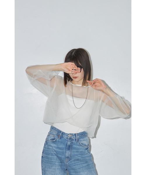 leimn(レイムン)の「チュールクロップドシアーTシャツ(Tシャツ/カットソー・レディース・アイボリー/ブラック・M)」の11枚目の写真