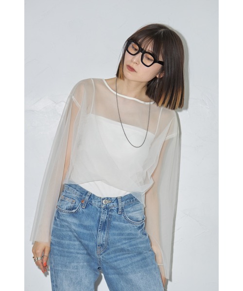 leimn(レイムン)の「チュールクロップドシアーTシャツ(Tシャツ/カットソー・レディース・アイボリー/ブラック・M)」の21枚目の写真