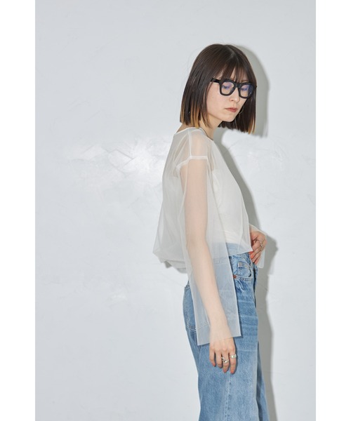 leimn(レイムン)の「チュールクロップドシアーTシャツ(Tシャツ/カットソー・レディース・アイボリー/ブラック・M)」の19枚目の写真