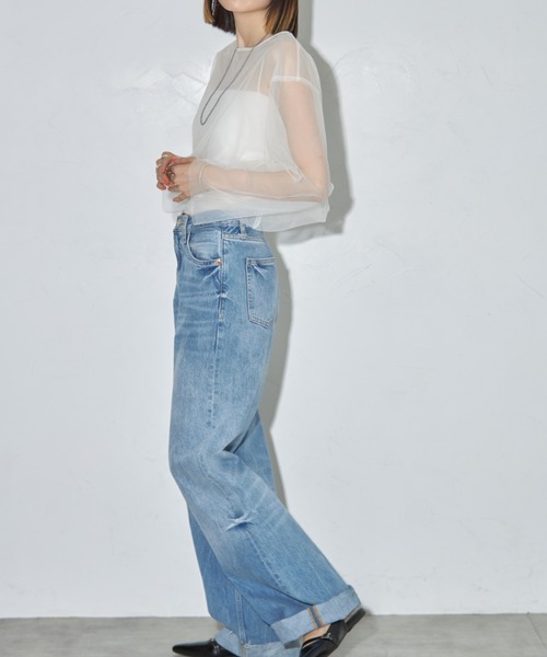 leimn(レイムン)の「チュールクロップドシアーTシャツ(Tシャツ/カットソー・レディース・アイボリー/ブラック・M)」の8枚目の写真