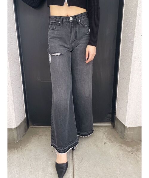 GYDA（ジェイダ）の「ハイウエストレースデザインフレアデニムパンツ