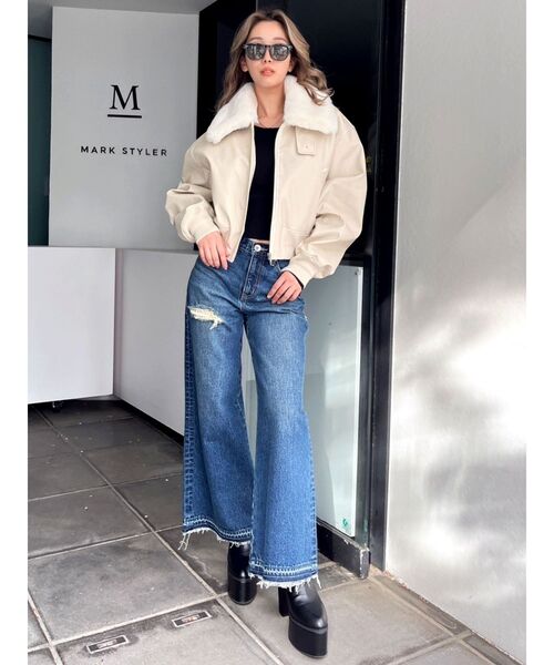 GYDA（ジェイダ）の「ハイウエストレースデザインフレアデニムパンツ（デニムパンツ・レディース・ブラック/ブルー・SMALL/MEDIUM）」の5枚目の写真