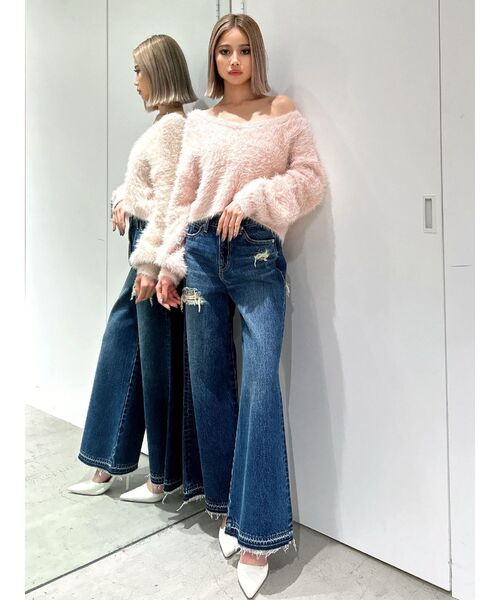 GYDA（ジェイダ）の「ハイウエストレースデザインフレアデニムパンツ