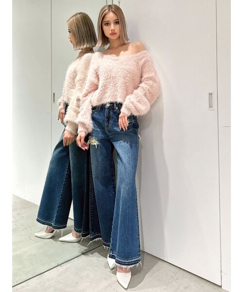 GYDA（ジェイダ）の「ハイウエストレースデザインフレアデニムパンツ